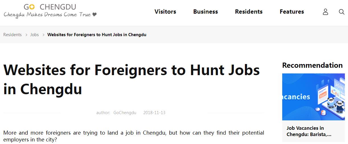 Websites for Foreigners to Hunt Jobs in Chengdu