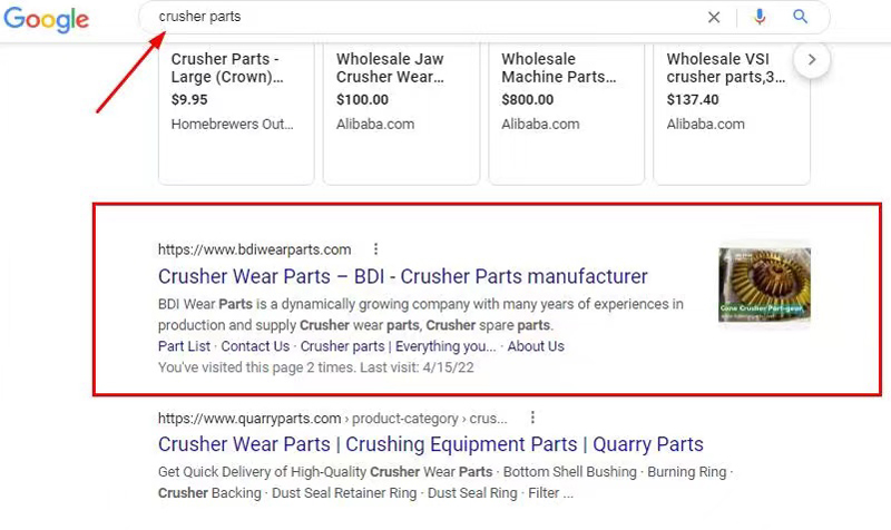 谷歌排名案例1关键词Crusher wear parts , crusher parts