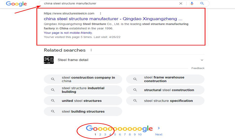 谷歌排名案例6关键词china steel structure manufacturer